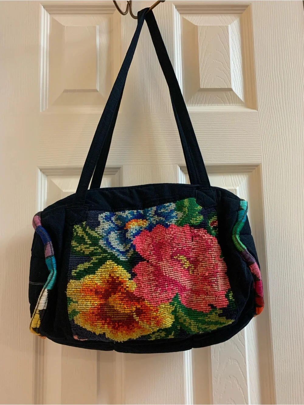 VTG 70s/80s SOMBOL Guatemala Handwoven Huipil Floral Needlepoint Tote Bag